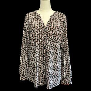 Black Floral Print Blouse w/ Collar Detail